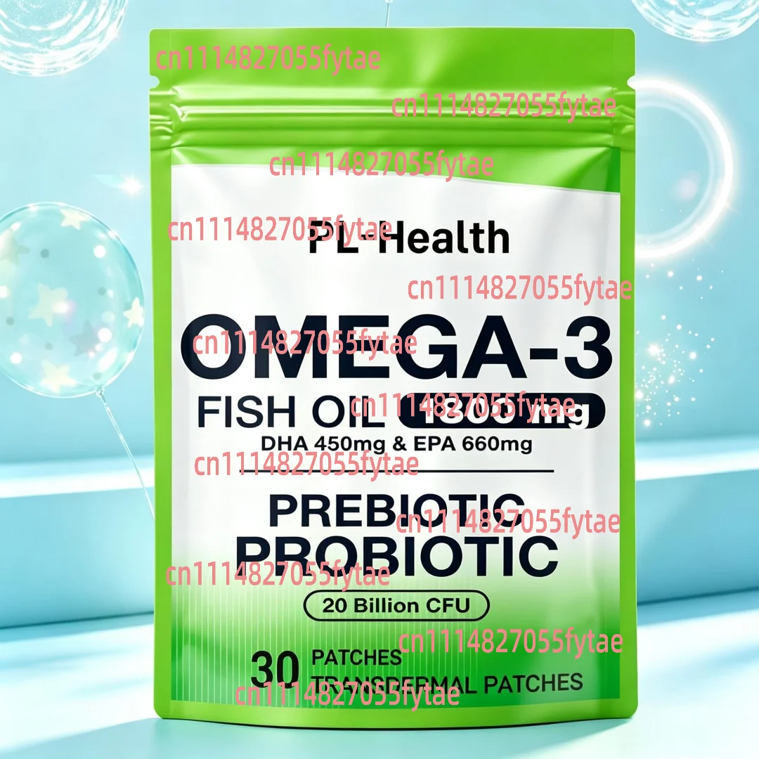 30 Patches Omega-3 Fish Oil Transdermal Patches with Prebiotics & Probiotics EPA & DHA for Heart, Brain, and Gut Health