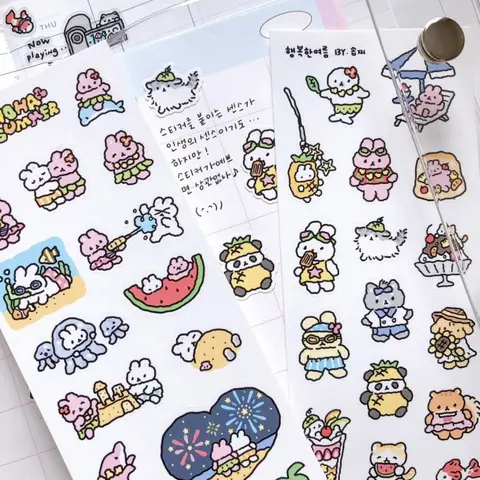 Cartoon Stickers Korean Cute Graffiti Style Rabbit Stickers Kawaii Cartoon Animal Stickers Hand Account Diary Scrapbook Stickers