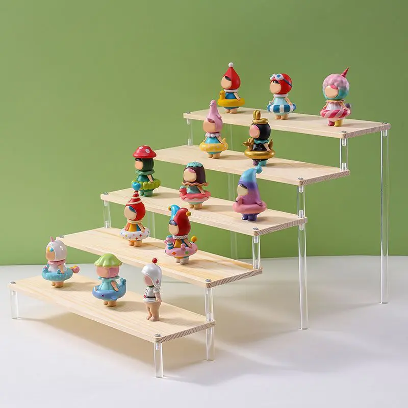 1-5 Tier Wood Acrylic Display Stand Hand-made Figure Doll Décor Toy Animation Car Model Blind Box Perfume Shelves Organizers - Image 4