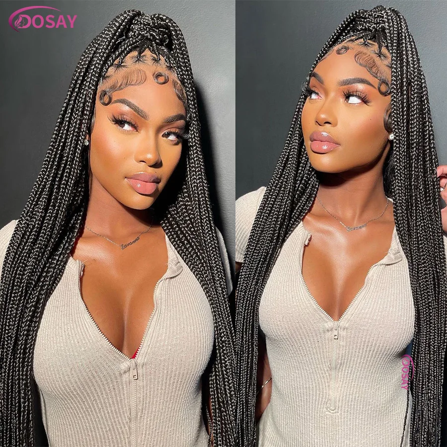 36Inch Synthetic Long Box Braided Wig Full Lace Straight Cornrow Braiding Wig Burgundy Knotless Cornrow Braid Wig With Baby Hair