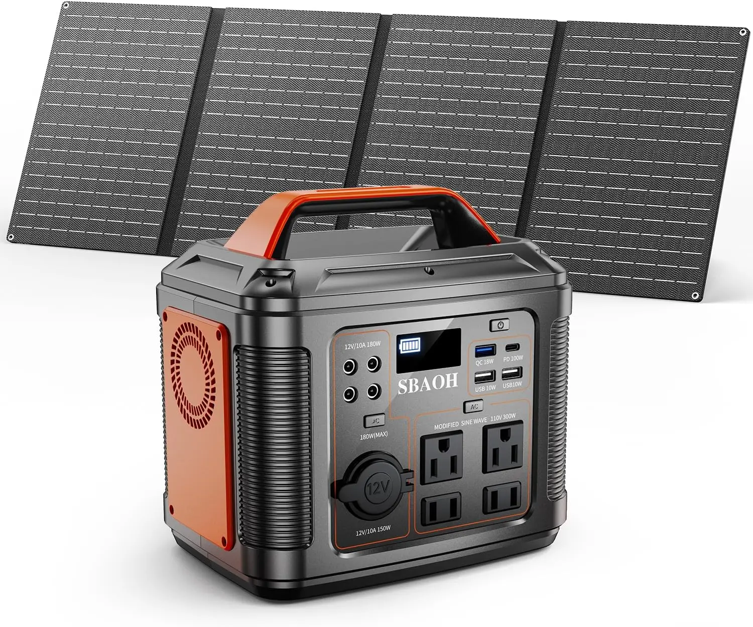 

300W 296Wh Solar Generator Quick Charge / 110V AC Outlets/DC Ports and LED Flashlight, solar panel 60W