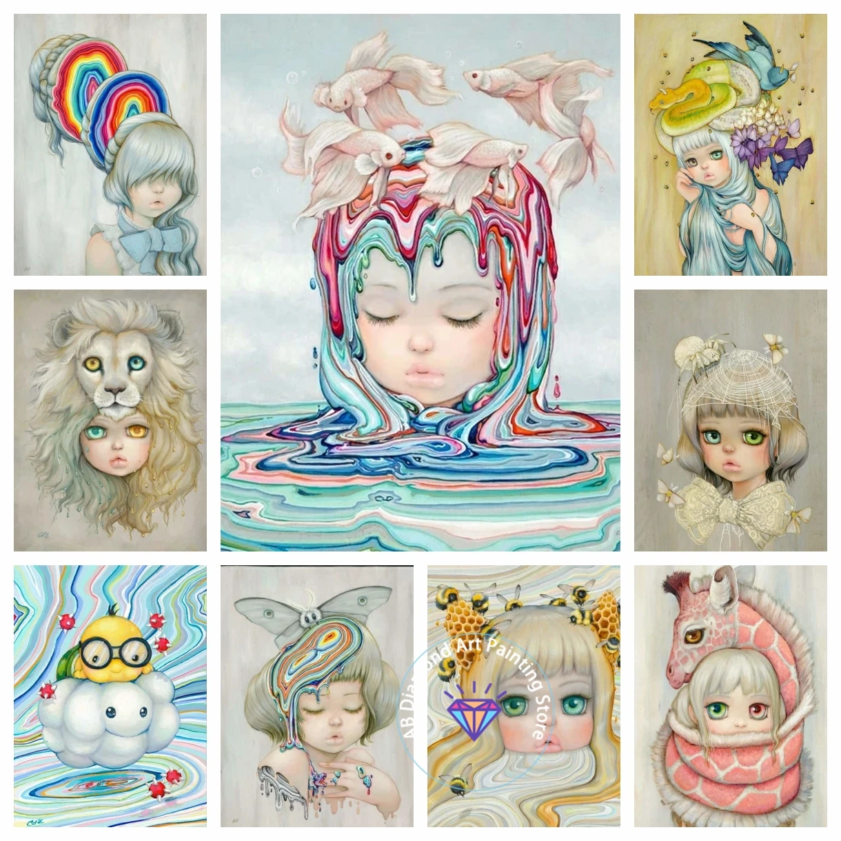 

Fantasy Colorful Girl Mosaic Embroidery AB Diamond Painting Kits Cross Stitch Crafts Set Wall Decor 5D DIY Art Handcraft Gifts