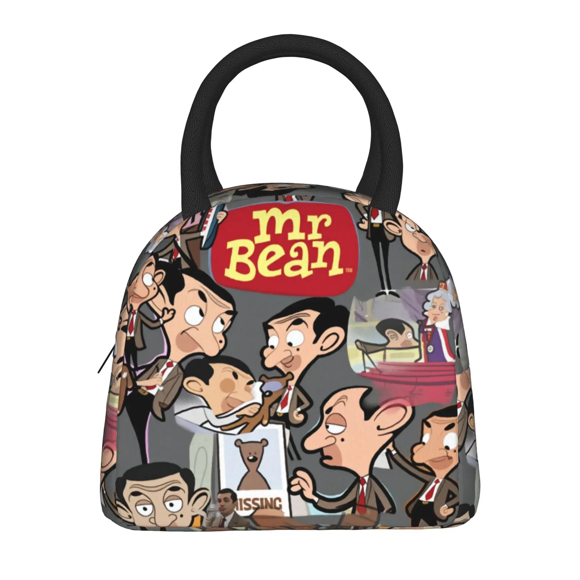 Mr Beans Cartoon Lunch Bag  Retro Lunch Box Travel Convenient Thermal Lunch Bags For Child Oxford Print Cooler Bag