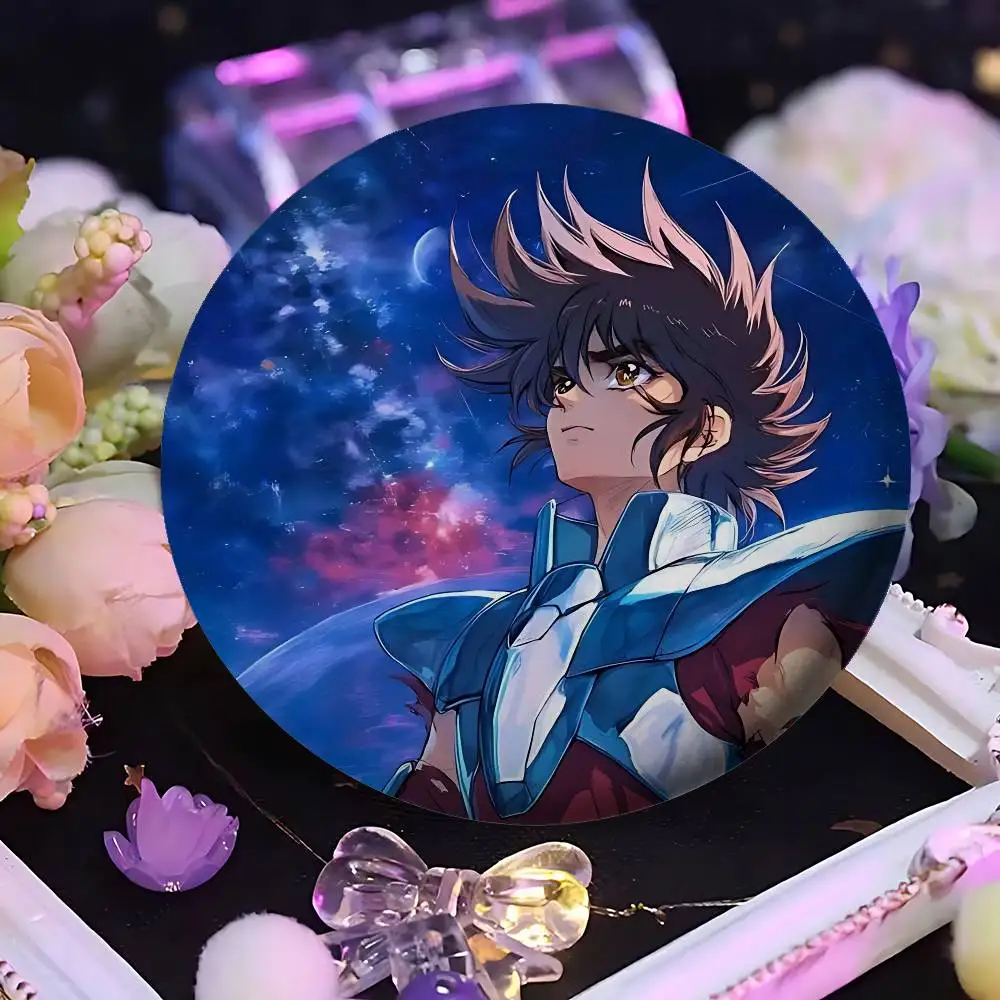 S-Saint Seiya Anime Round Laser Badge Cartoon Brooch Clothes Backpack Accessories Lapel