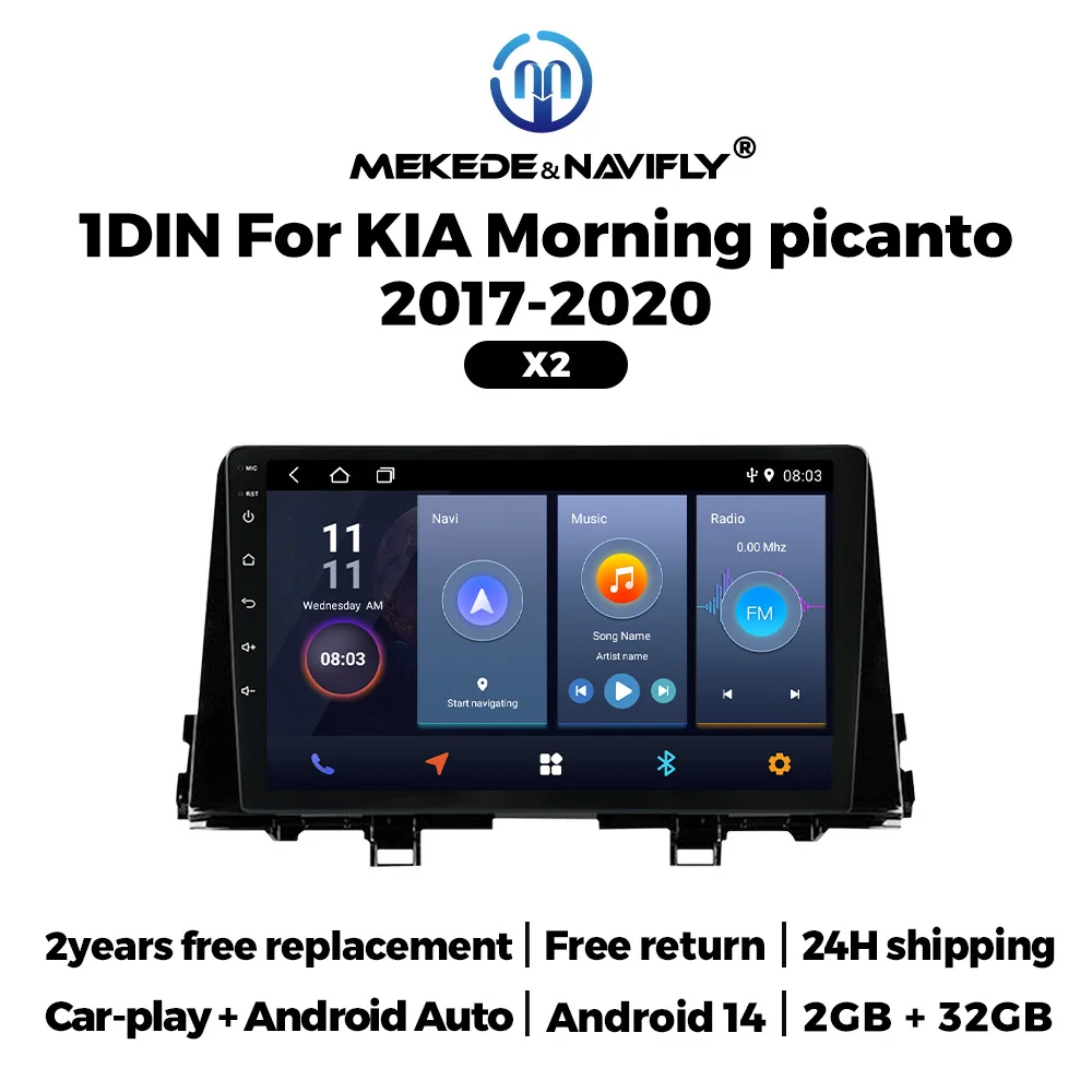 

1 Din Android 14 Автомобильный радиоприемник Carplay для KIA Morning picanto 2017-2020 WIFI FM-навигация GPS Мультимедийный плеер Стерео Авто
