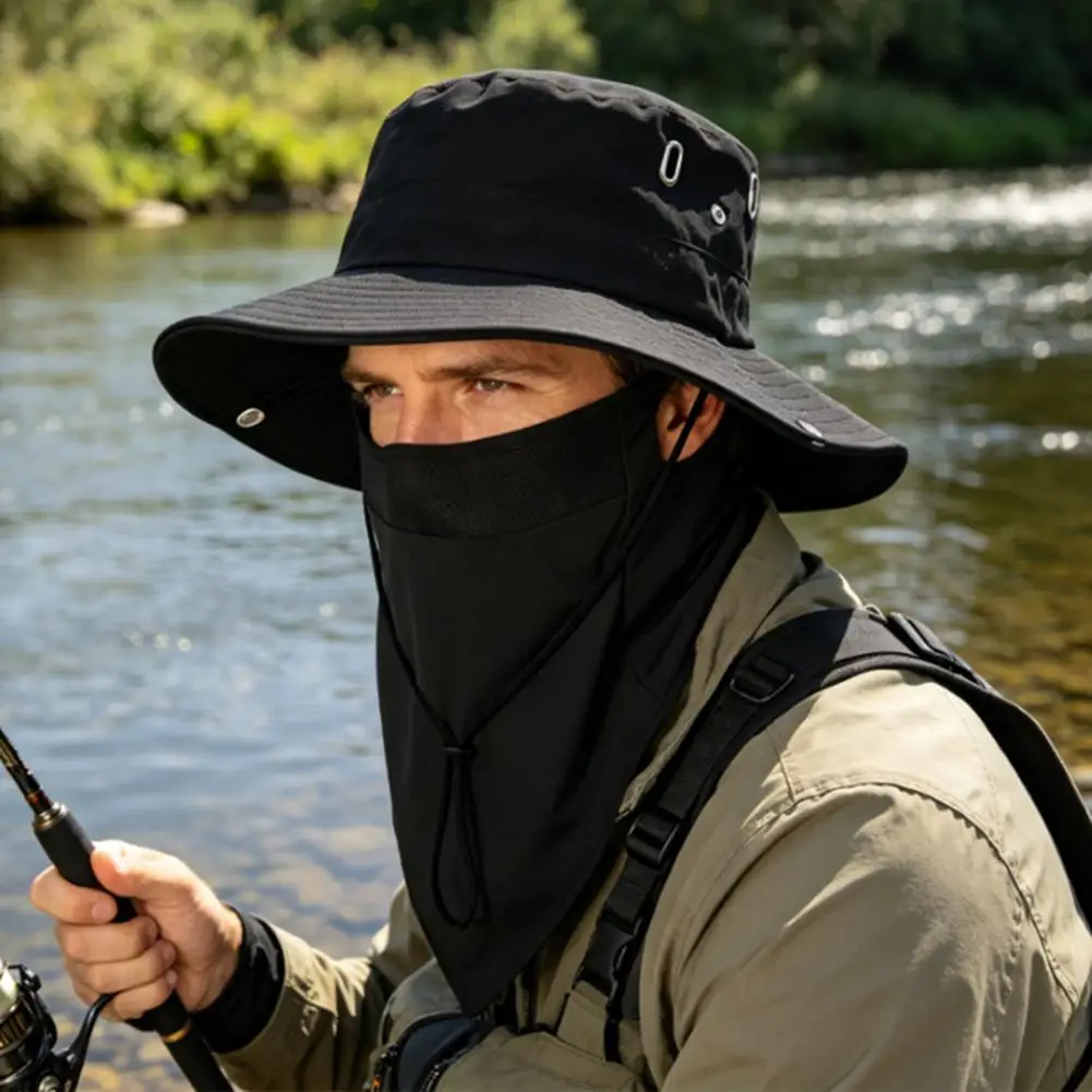 Adjustable Bucket Hat Hiking Bucket Hat Breathable Fisherman Hat with Detachable Face Guard Neck Flap Quick-drying Outdoor Sun