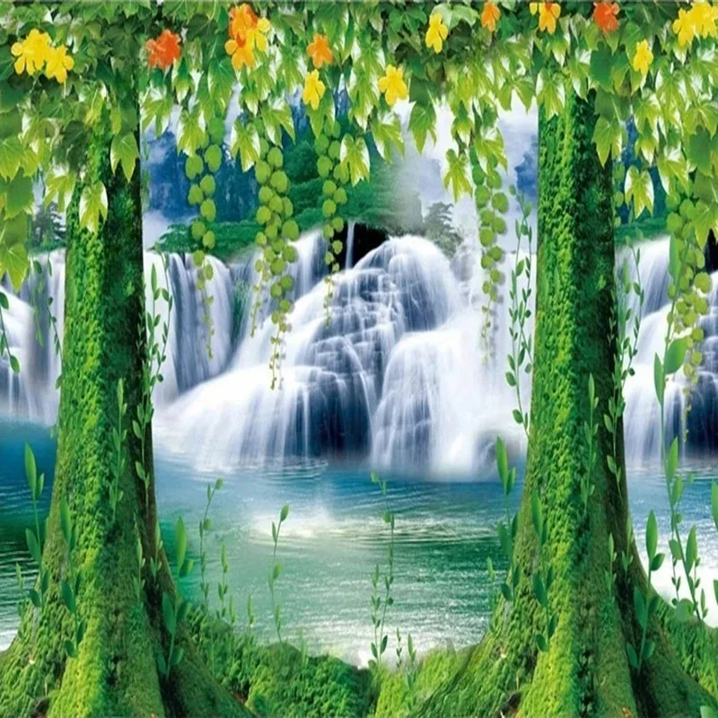 Custom Printed Wall Mural Wallpaper for Living Room Bedroom Office Decor Waterfall Forest Landscape Design TV Sofa Background