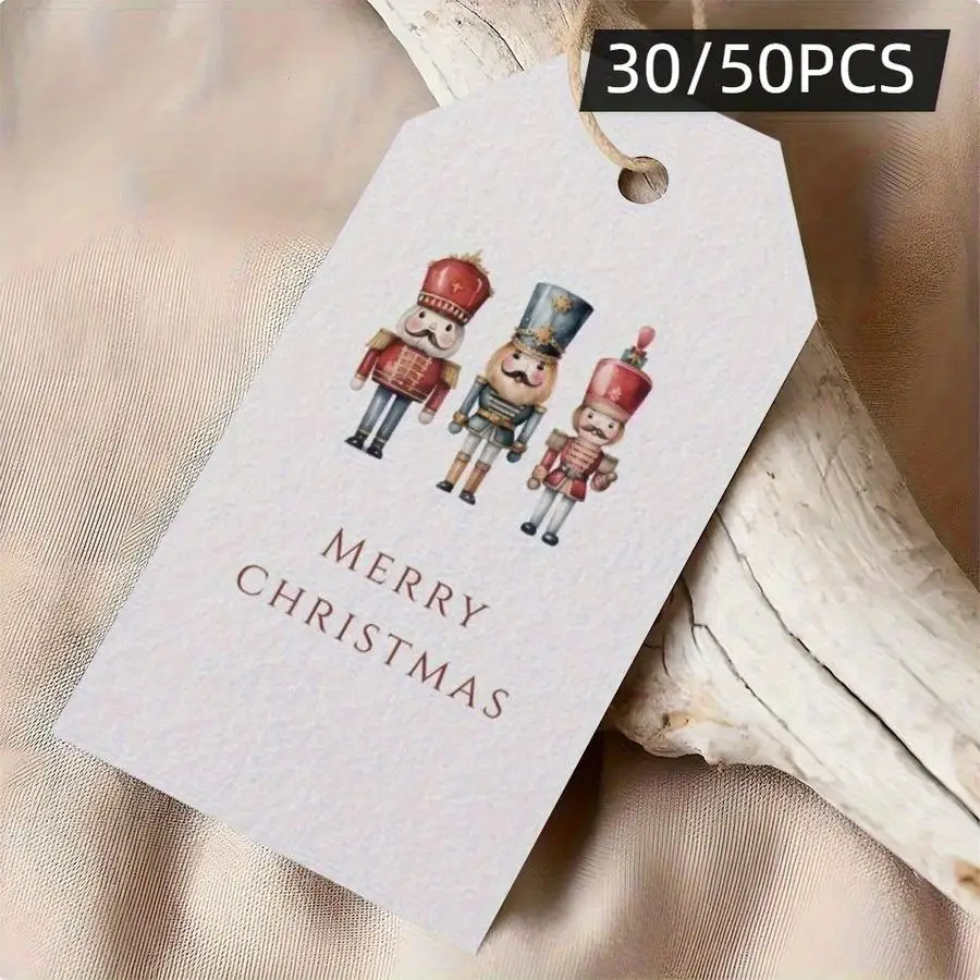 1/5/10/20/50/100pcs Christmas Gift Tags with Jute Twine - Designed with a Chestnut Soldier, Featuring The Text 'Merry Christmas'