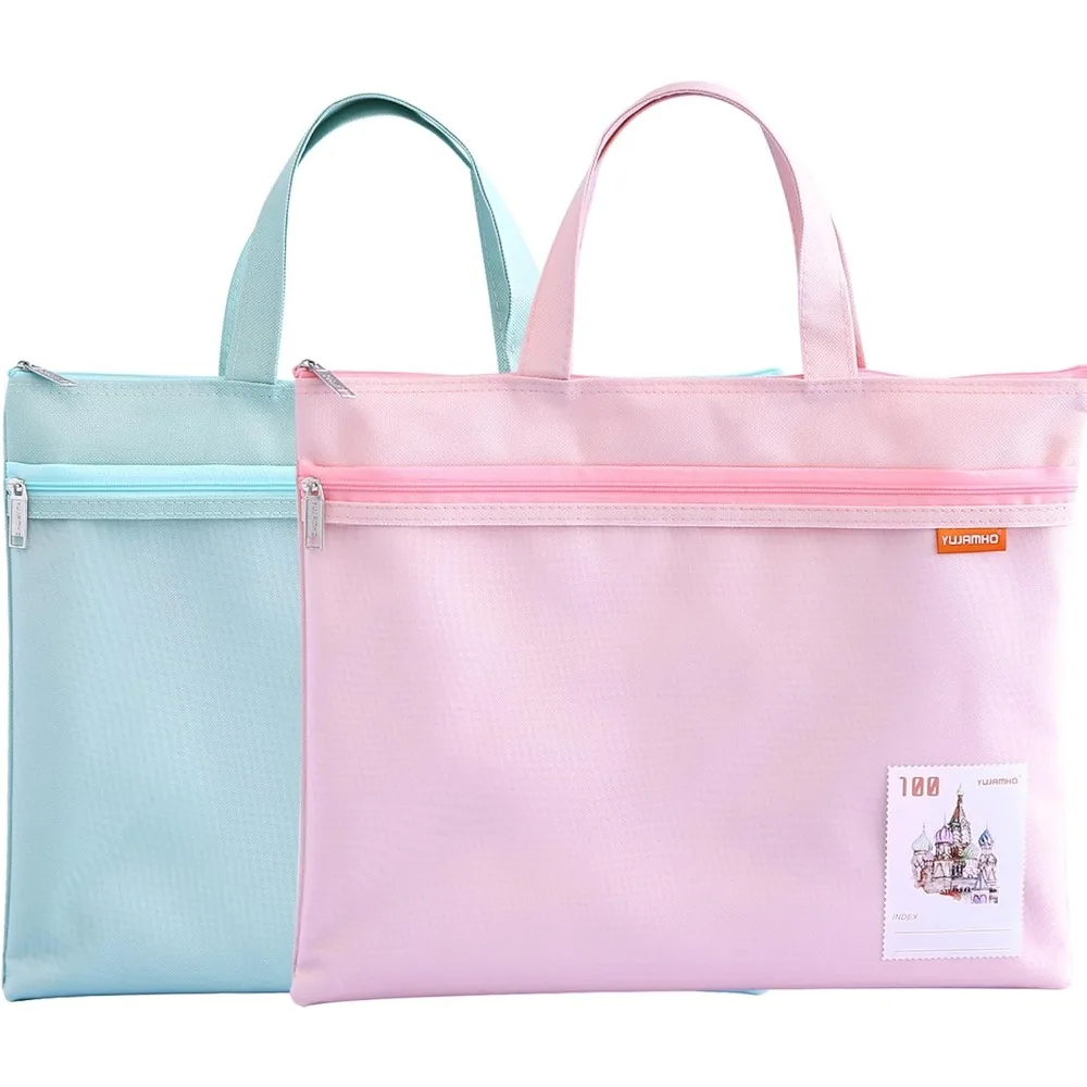 

Pendancy Mesh Zipper Pouch 11x13.7 in, 2 pcs Large Double Pocket Waterproof File Bag with Handle, A4 Size Foldable Document Stor