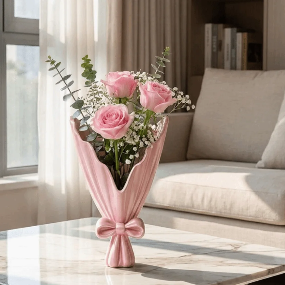 3D Printed Bouquet Shaped Vase Decorative European Style Aesthetic Flower Vase Plastic Flower Display Container Office