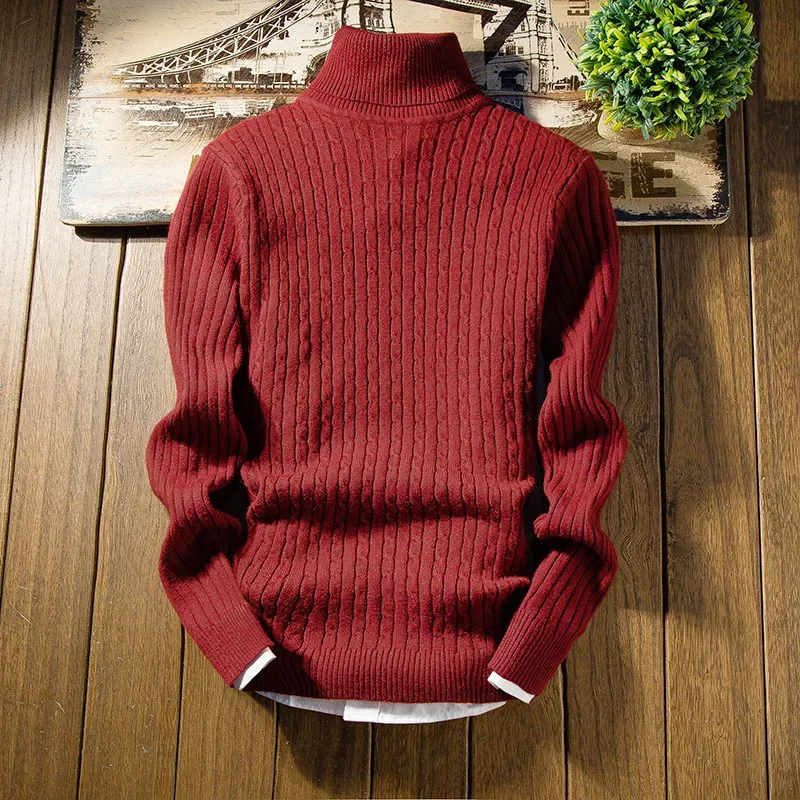 Solid Color Knitwear Turtleneck Mens Sweaters Fashion Twist Knitwear Autumn and Winter 6 Colors Long Sleeves Basic Style Tops