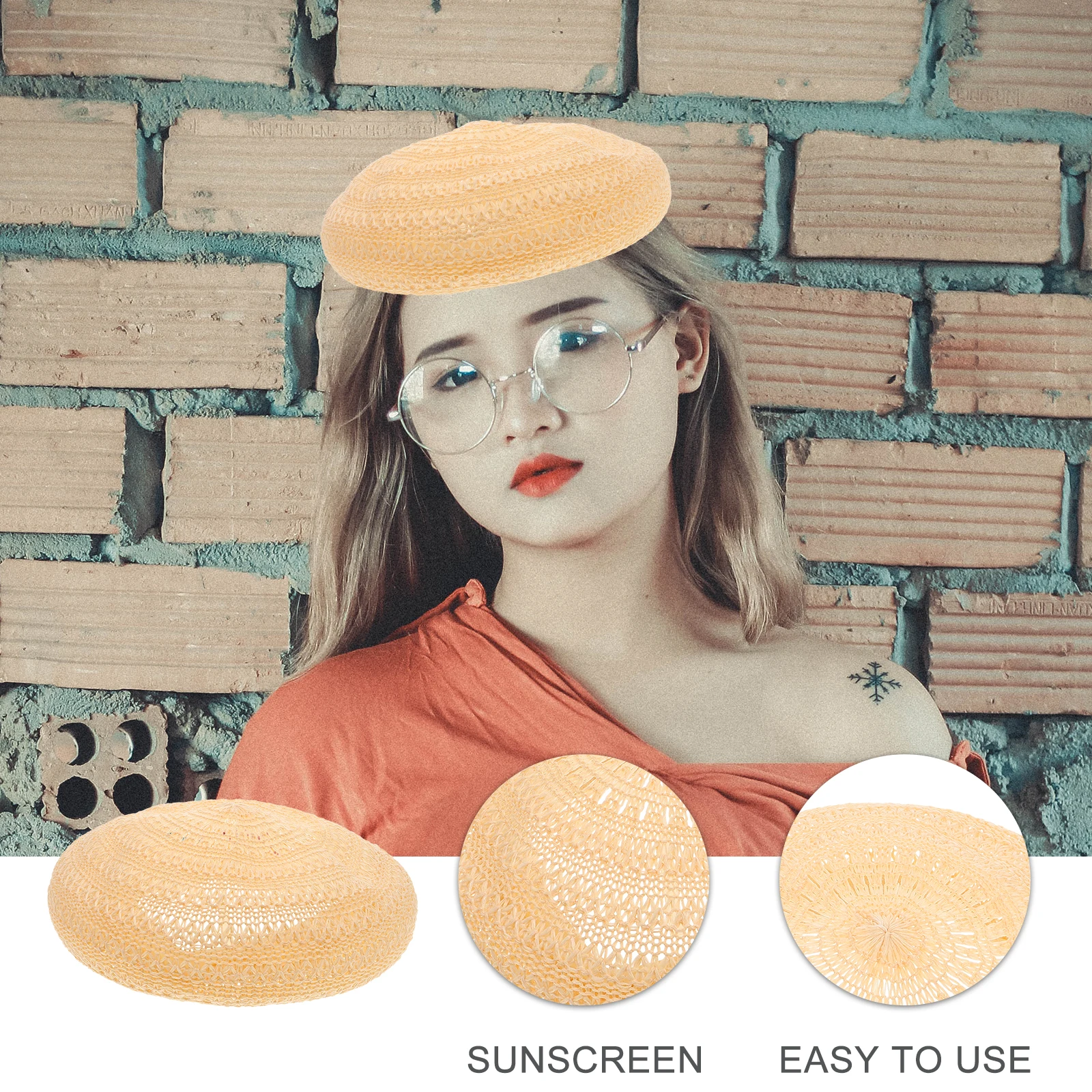 

Straw Beret Summer Khaki Hat Women Berets Hats Hollow Out Cap Beanie Vintage