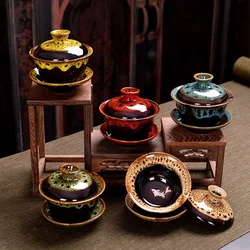 Chinese Gaiwan Tea Set fish Kung Fu Tea Tureen Kiln change Gai wan multicolor Teaware Sancai Tea Cup travel Beautiful kettle