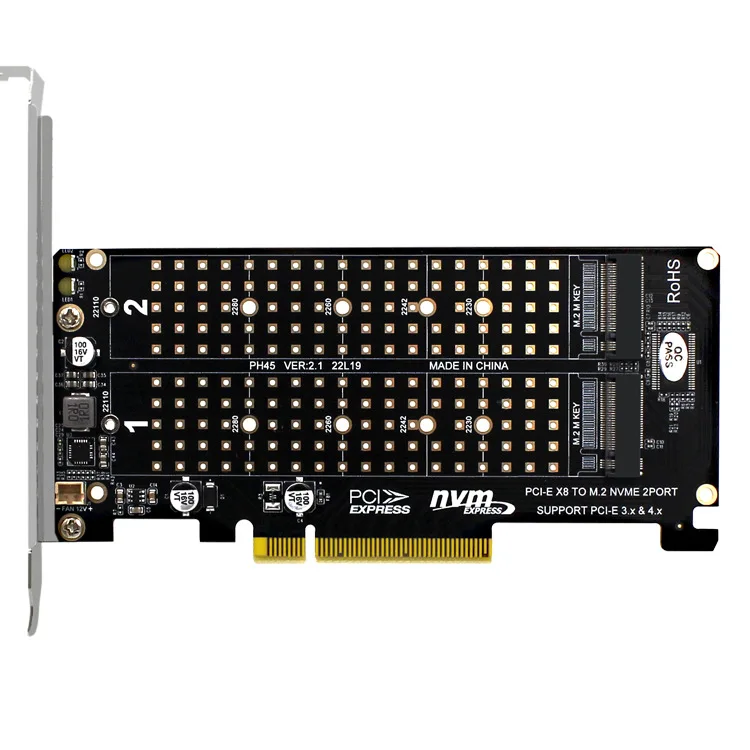PCI-E X8 Double Disk RAID Card NVME M.2 M KEY SSD Expansion Adapter Extended Dual NVME RAID PCI-E X8 Split Card A002