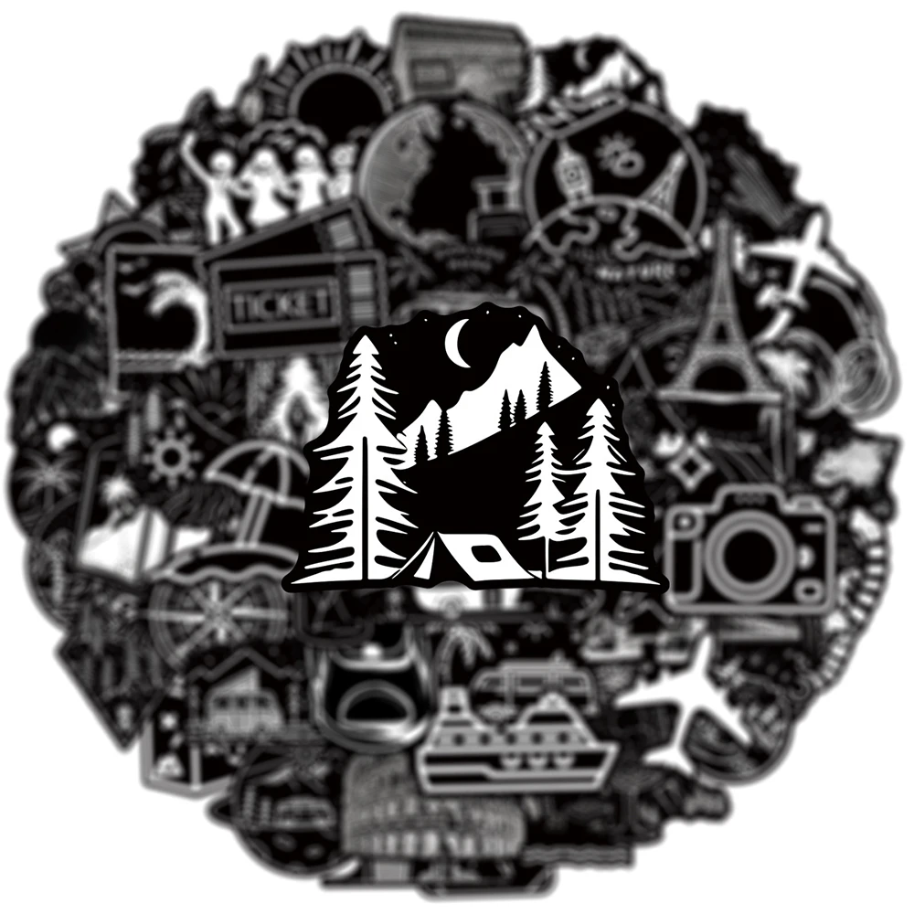

10/30/50pcs Black White Outdoor Travel Graffiti Stickers Vacation Holiday Cartoon Decal Toy DIY Luggage Guitar Cool Sticker Pack
