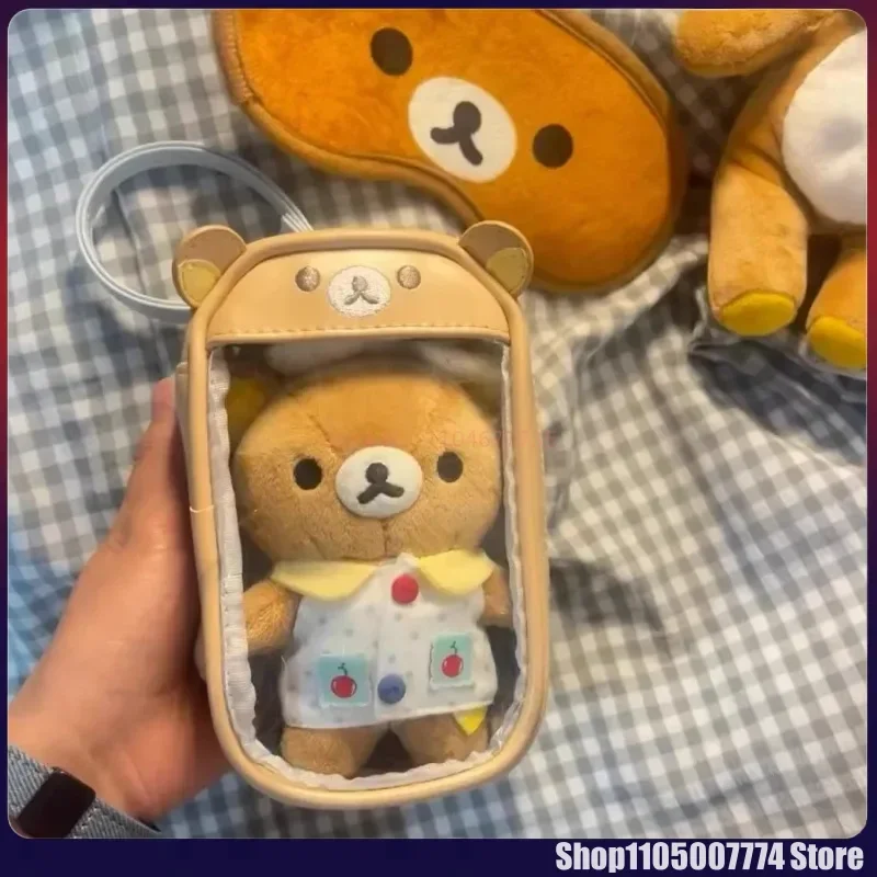 Kawaii Rilakkuma Bear 자매 펜던트 보관 가방 어린이 투명 Pu 동전 지갑 키 가방 카드 Id 홀더 작은 지갑 선물