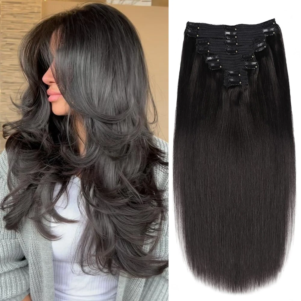 

Clip In Hair Extensions Straight 100% Unprocessed Human Hair 8 Pcs/Set Full Head Seamless Brazilian Natural Black Clips ins Hair