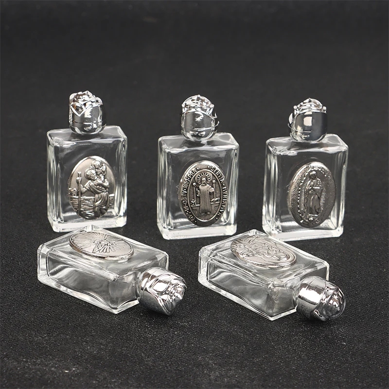 1Pc ガラス詰め替え可能な聖水ボトル 12 種類イエスボトル宗教十字架ボトルキリスト教の聖母彫刻ボトル
