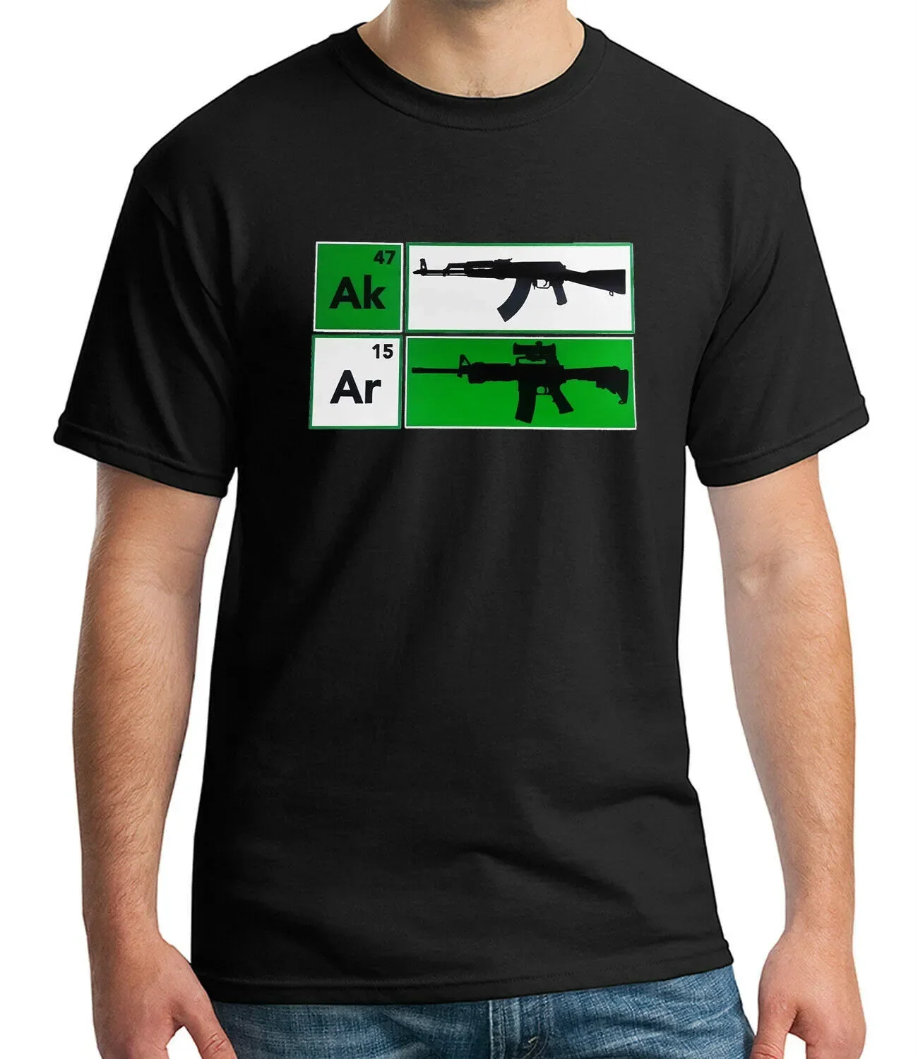 Funny AK-47 AR-15 Rifle The Periodic Table Gun Defense T-Shirt 100% Cotton O-Neck Short Sleeve Casual Mens T-shirt Size S-3XL