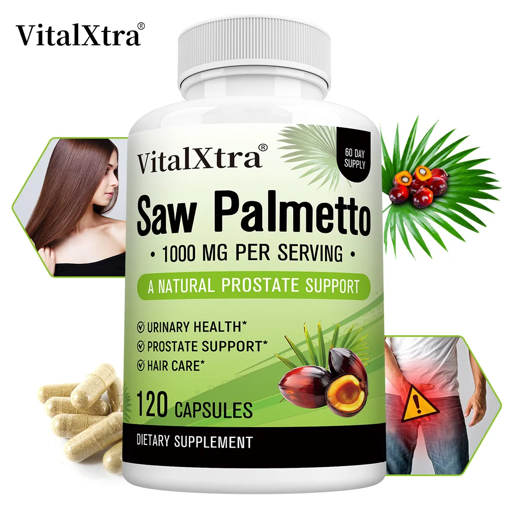 

Saw Palmetto 1000mg - Premium Prostate Health Supplement for Men,Natural Saw Palmetto Powder Extract for Hair Growth Support