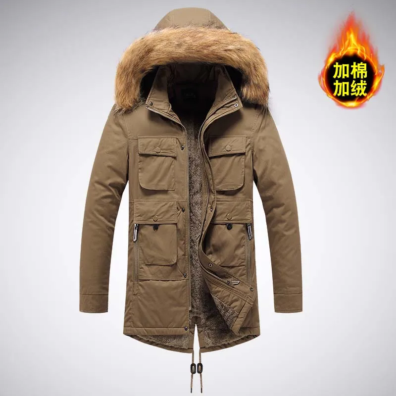 Outdoor Casual Down Parkas Coat Oversize Plus Velvet Thick Brand Keep Warm Winter Men's Padded Long Fleece Oversized Jacket