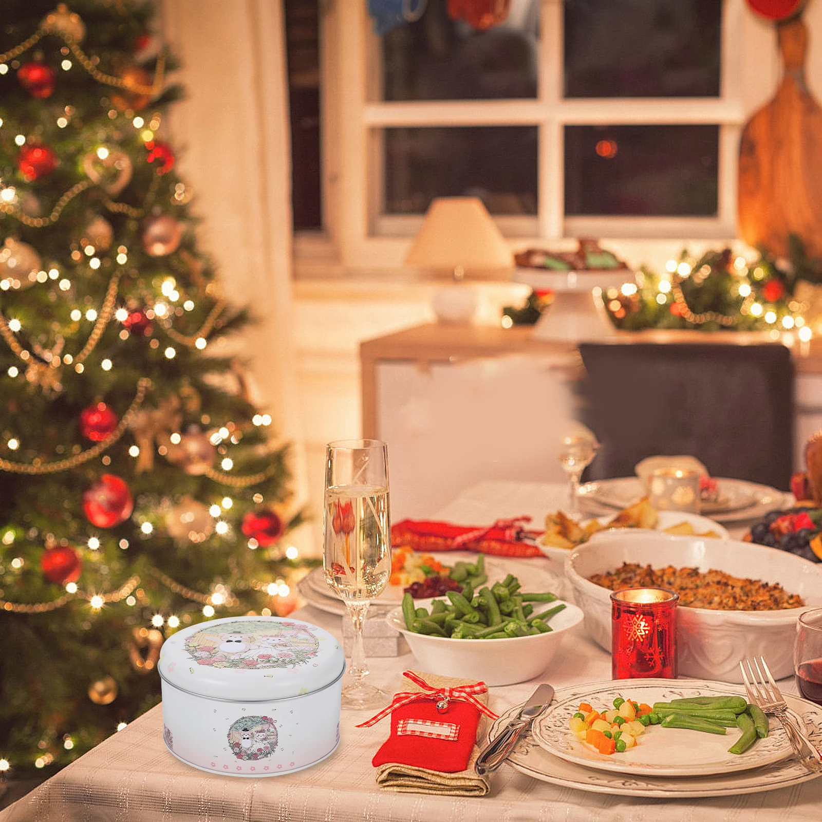 

Gift Packaging Iron Box Christmas Cookie Tin Round Candy Containers Holiday Tinplate Box Treats Storage Festival Biscuit