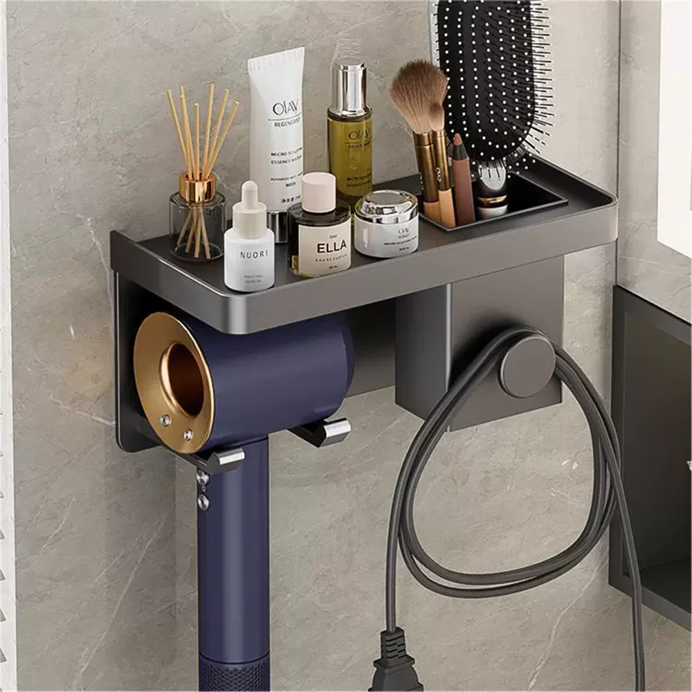 

Gray Bathroom Storage Holder Bath Shelf Hair Dryer Holder Aluminum Black Bathroom Shower shelf Aluminum Kitchen Storage holder