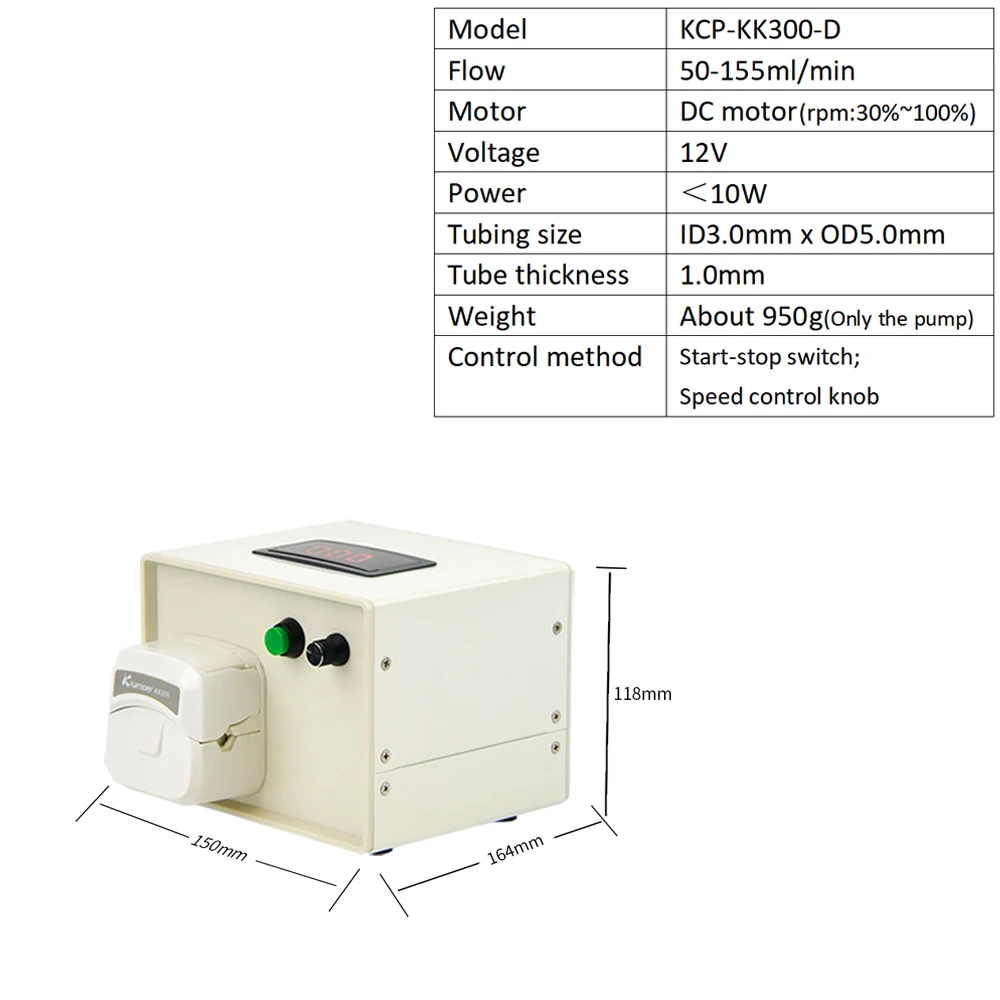 Silnik Kamoer KCP-KK300-D pompa perystaltyczna 12V DC 50-155 ml/min obsługuje szybką zmianę rur o zmiennej prędkości laboratoryjnej pompa dozująca