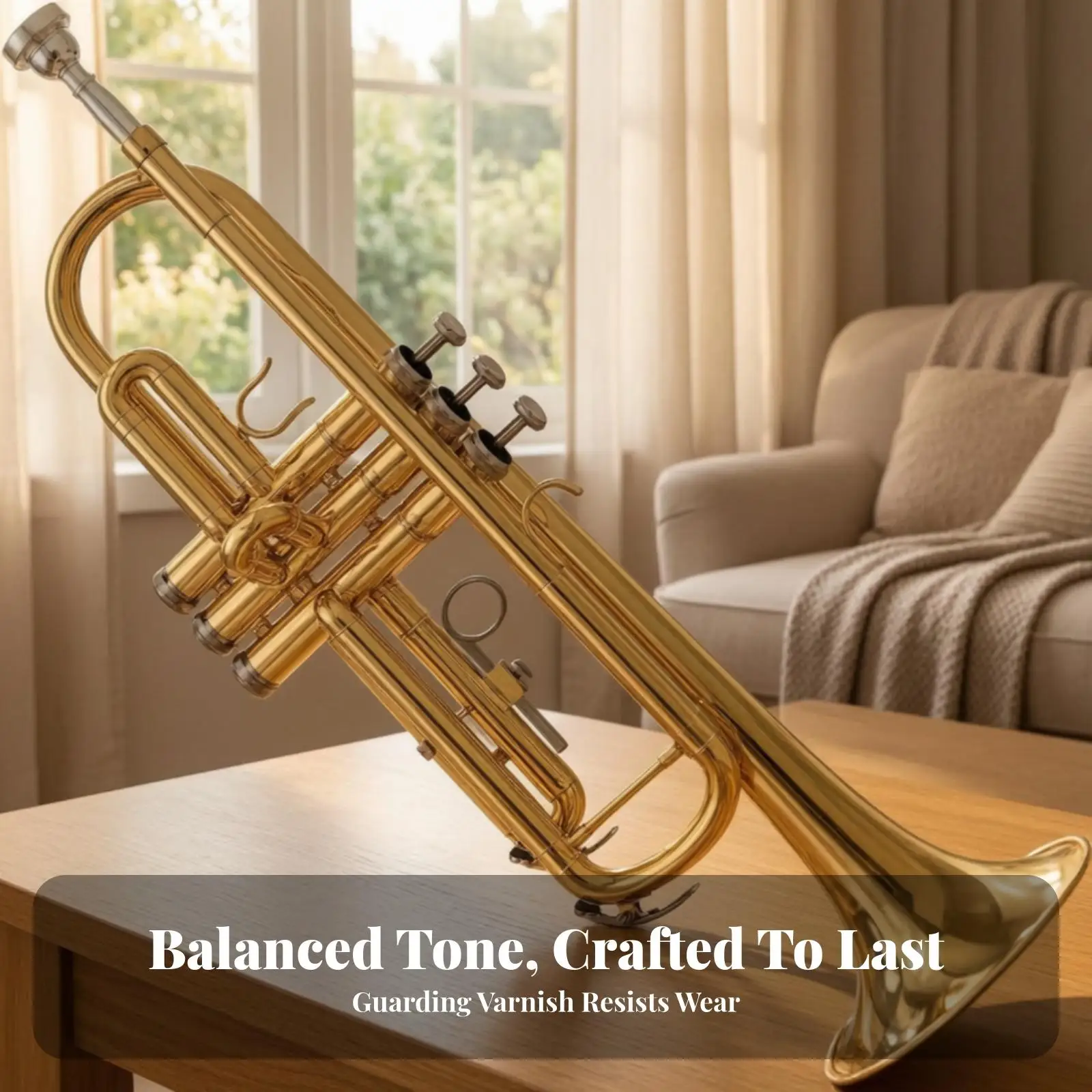 Bb Key Brass Trumpet Clear Tone Three Valve Design with Carry Case for Versatile Music Practice at Home