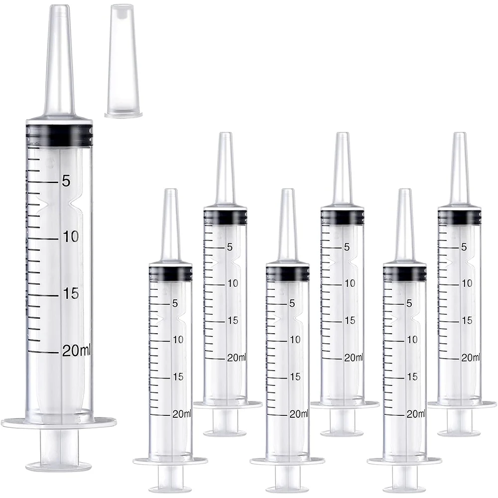 

20ml Sterile Plastic Syringe with Tip Cap - Individually Sealed for Liquid, Pet Feeding, Watering, Refilling, Labs, Oil & Glue