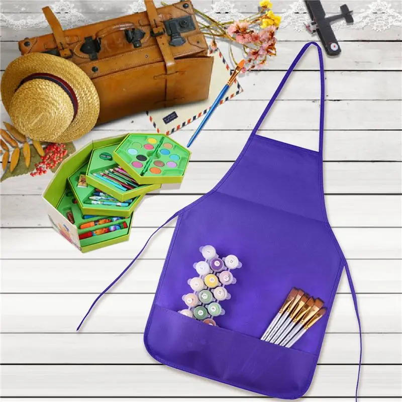 Hot kf-36 Pack 6 Color Kids Aprons Children Painting Aprons Kids Art Smocks With 2 Roomy Pockets (Brushes Not Included)