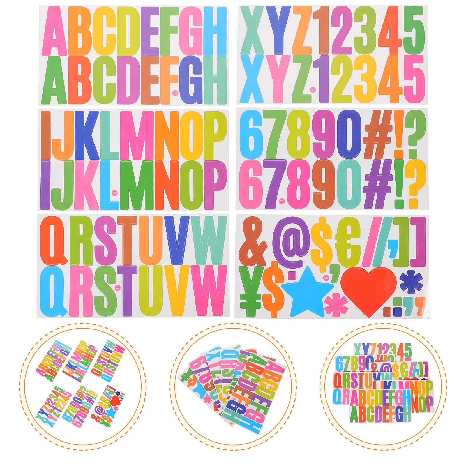 

6 Sheets Assorted Letter Number Stickers Vibrant Design Strong Adhesion No Scissors Needed Alphabet Stickers for Scrapbook