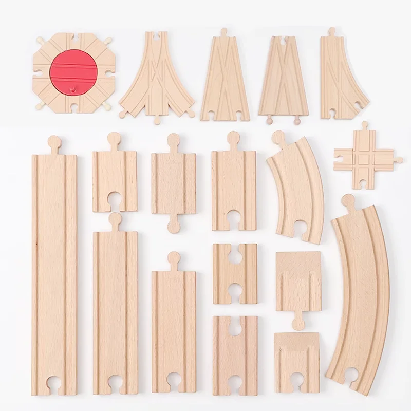 Wooden Train Track Accessories Straight Rail Curved Track Building Blocks Train Track Toy for Boys Girls Aged 3-6