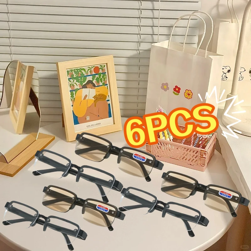 6 قطعة نظارات للقراءة بدون شفة للنساء الرجال تقليد كريستال عدسة الضوء الأزرق حجب النظارات المسنين طول النظر الشيخوخي نظارات