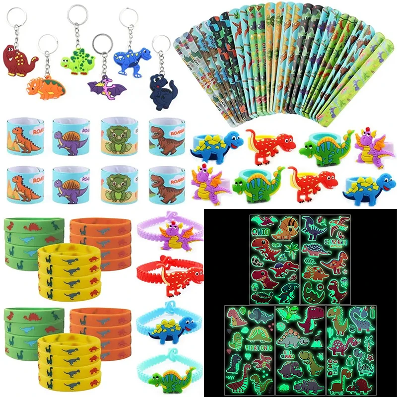 60pcs Dinosaur Themed Birthday Party Decor Dino Bracelet Ring Key Chain Toys For Kids Favors Birthday Gift Pinata Fillers Prizes