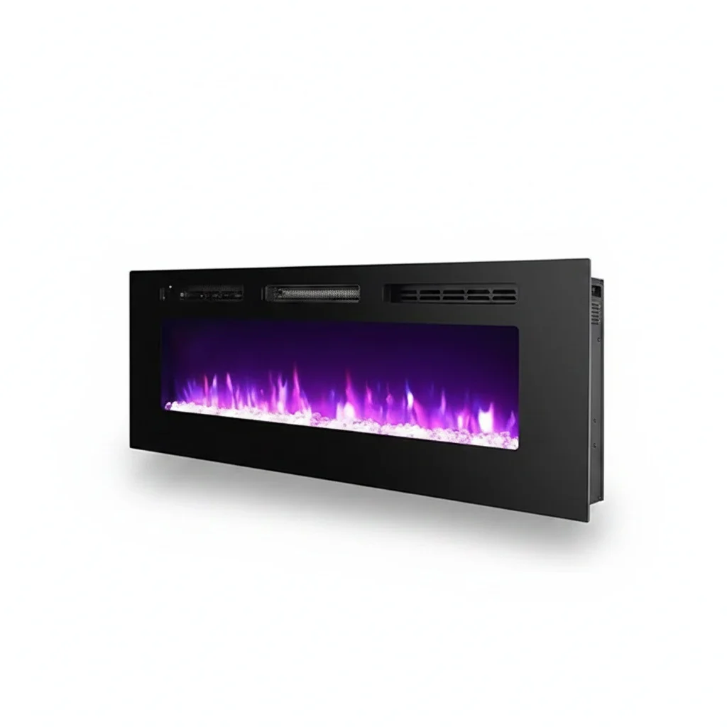 

Wall-Mounted Electric Fireplace, 40-100 Inch Tempered Glass Recessed Electric Heater, Energy Efficient LED Flame Remote