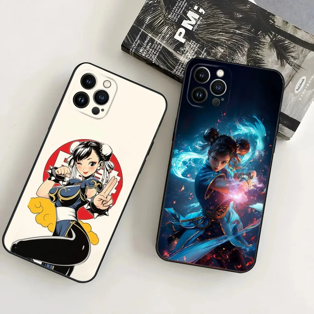

ChunLi S-Street F-Fighter Phone Case For iPhone16,15,14,13,12 Mini 11 Pro XR,X,XS,MAX 7,8 Plus Silicone Cover Soft Black