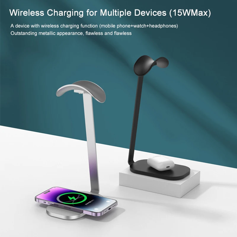 

Premium Aluminum Headphone Stand for Desk with Wireless Charger Universal Desktop Headset Stand for AirPods Max Bose Beats Sony