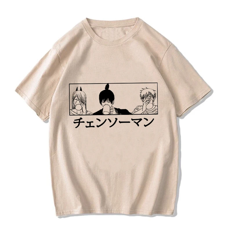 Camiseta Unisex de Anime japonés de la UE para hombre, camisa de Pochita de dibujos animados, camisetas gráficas de Makima Harajuku, ropa, Tops de