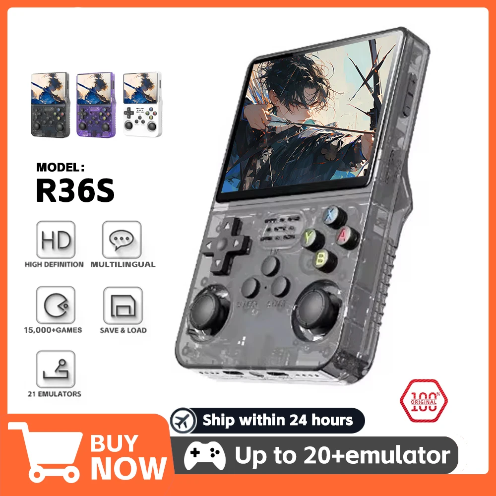 Consola de videojuegos portátil R36S, sistema Linux, pantalla IPS de 3,5 pulgadas, reproductor de vídeo portátil de bolsillo, juegos de 128GB, regalo para niño