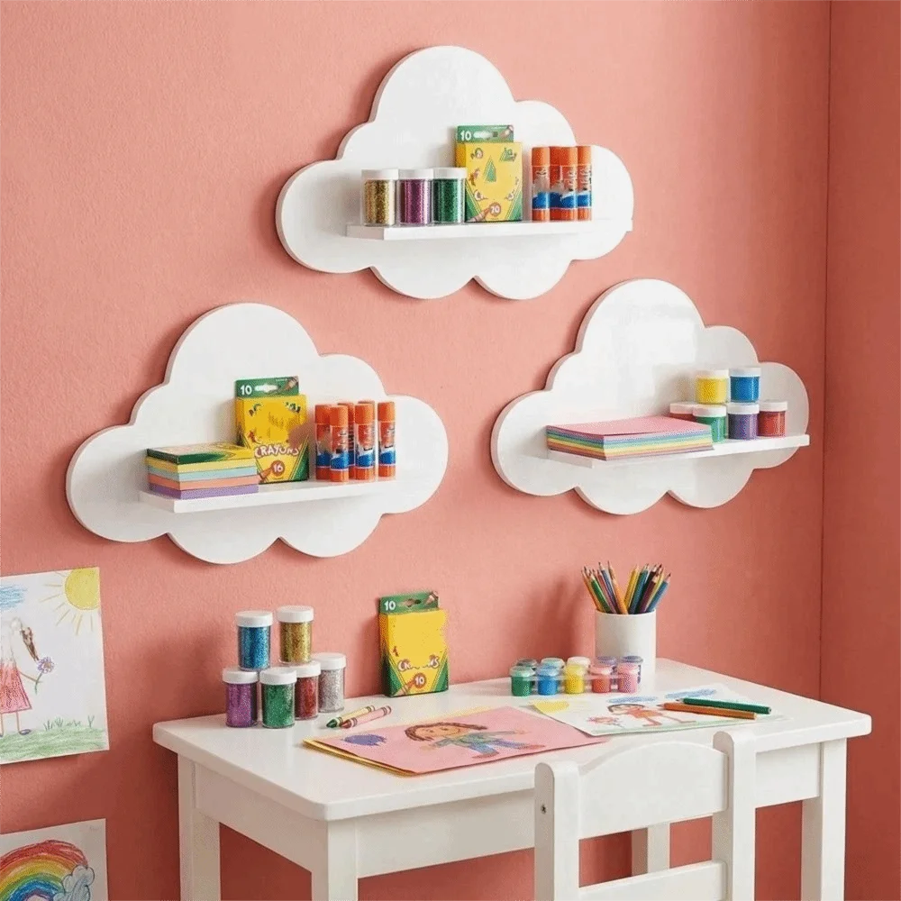 Multi-functional Wooden Wall Storage Rack Durable Minimalist Cloud Shape Shelf Stable Wall Mounted Shelves Storage