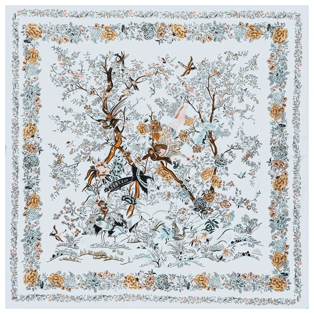 

Женская большая шаль 130 см с цветочным принтом и птицей, квадратные шарфы, бандана, роскошный женский платок, шарф-хиджаб