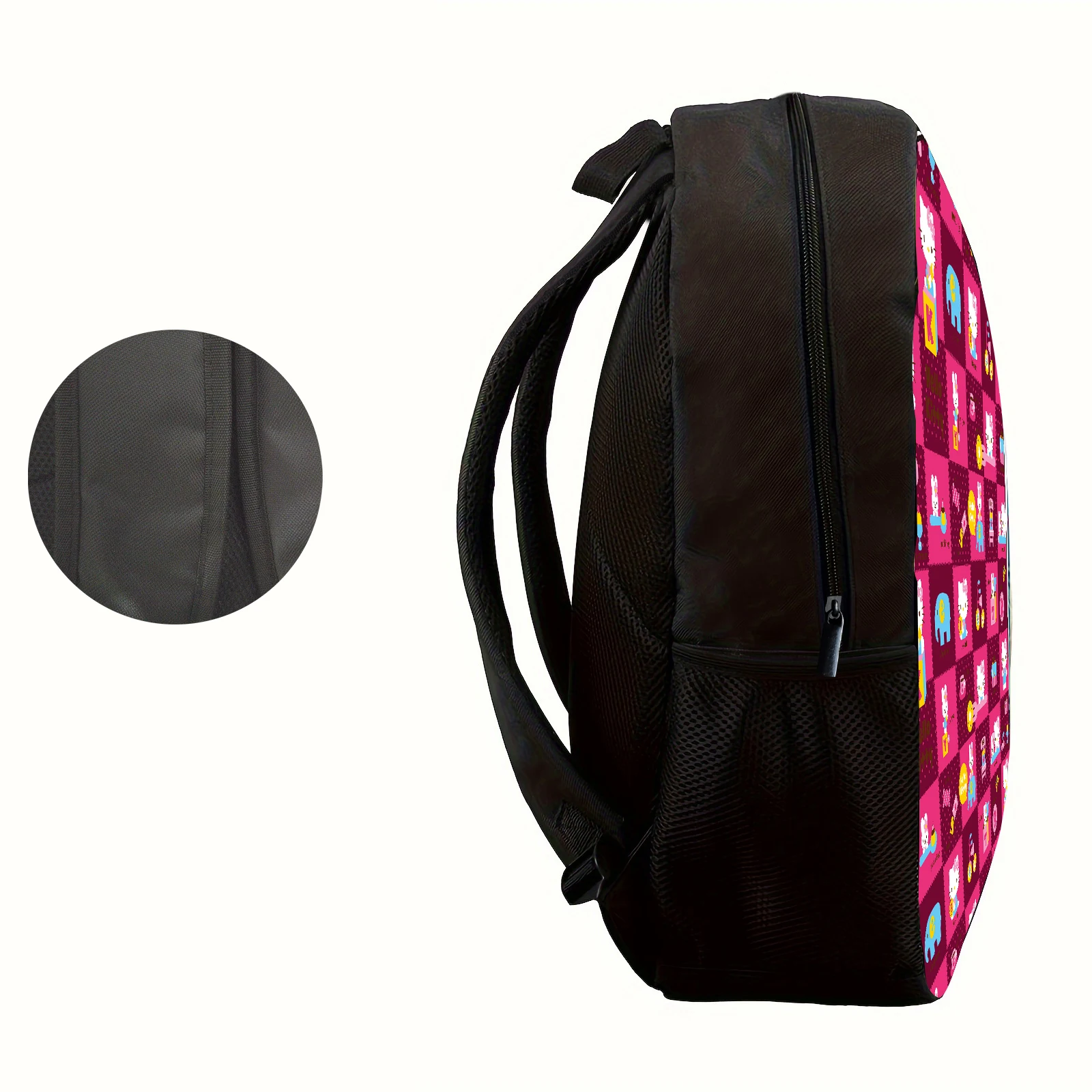 A cute two tone checkered printed backpack with Hello Kitty pattern, suitable for students' daily travel and leisure