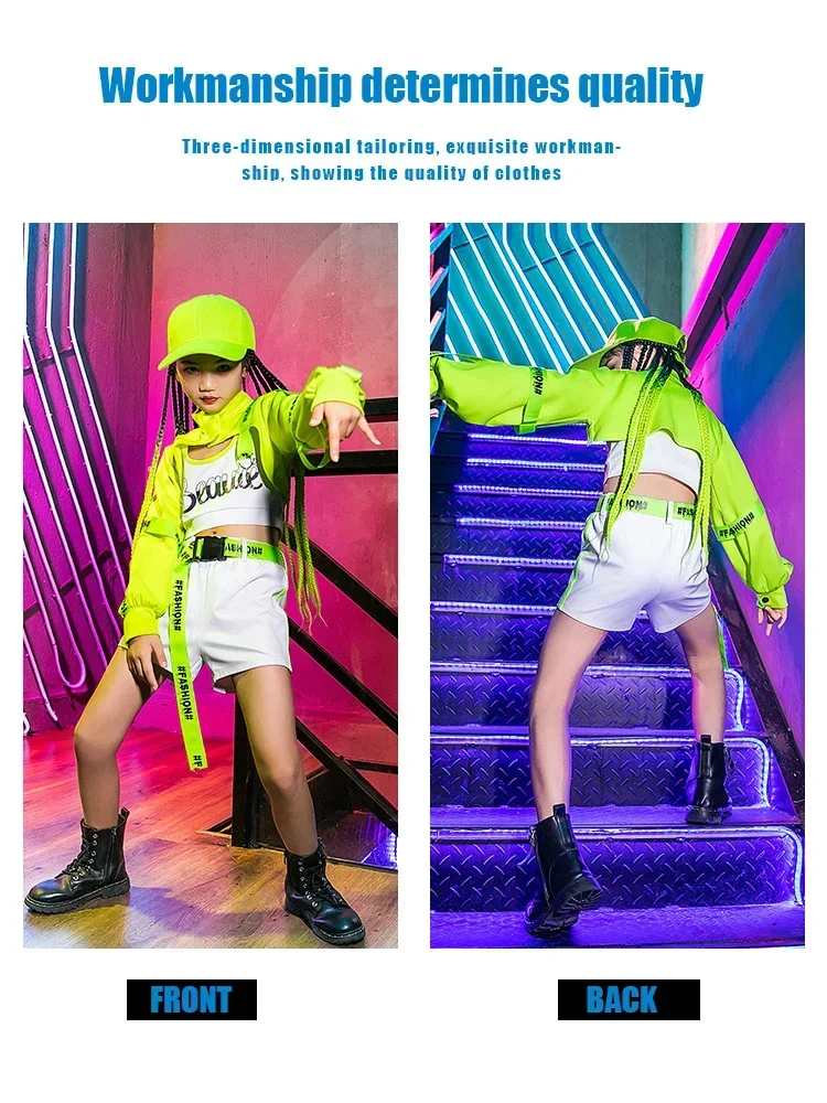 ZZL K-pop Clothes Fluorescent Green Performance Outfits Hip-hop Jazz Street Dance Costume Fashion Cool Kids Runway Performance