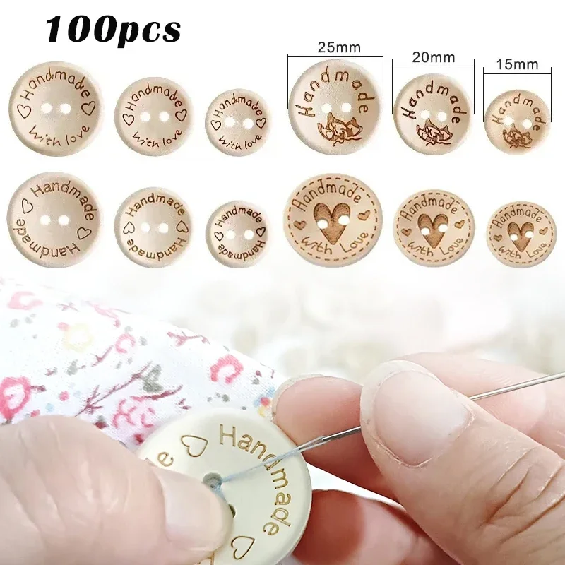 100Pcs 15/20/25mm Wooden Buttons Clothing Decoration Wedding Decor Handmade Letter Love Scrapbook DIY Crafts Sewing Accessories