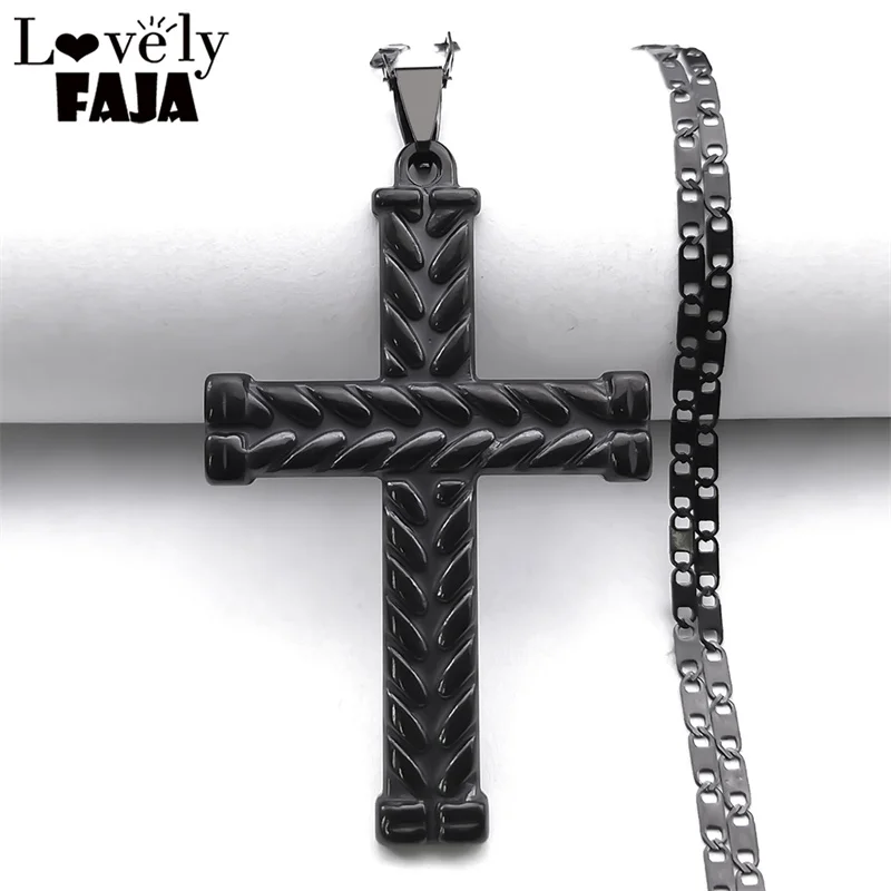 

Big Black Goth Cross Pendant Men Necklace Stainless Steel Male Christian Religion Necklaces Jewelry Gift Collar de Cruz NHH7S03