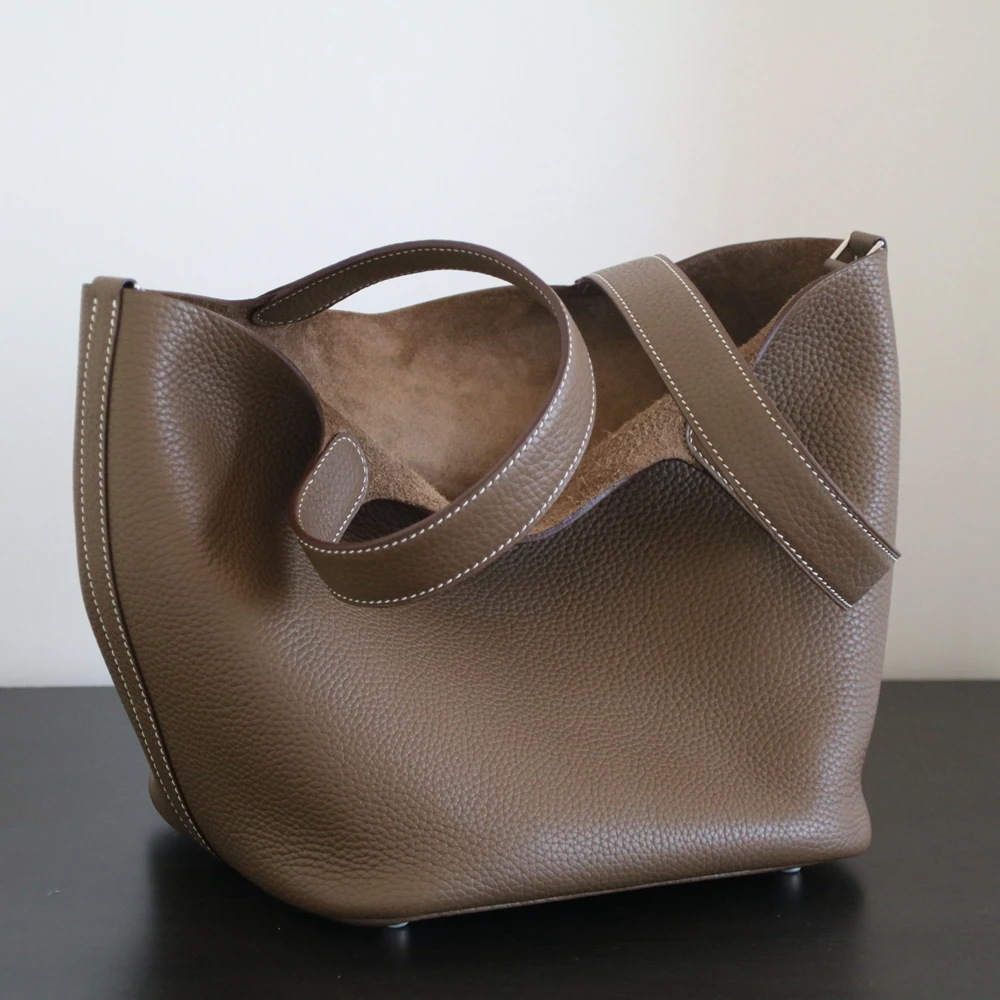 High Quality Luxury Bucket Bag Genuine Leather Women Tote Bag\\Handbag Fashion Simple Real Cowhide Leather Female Bag Soft Big