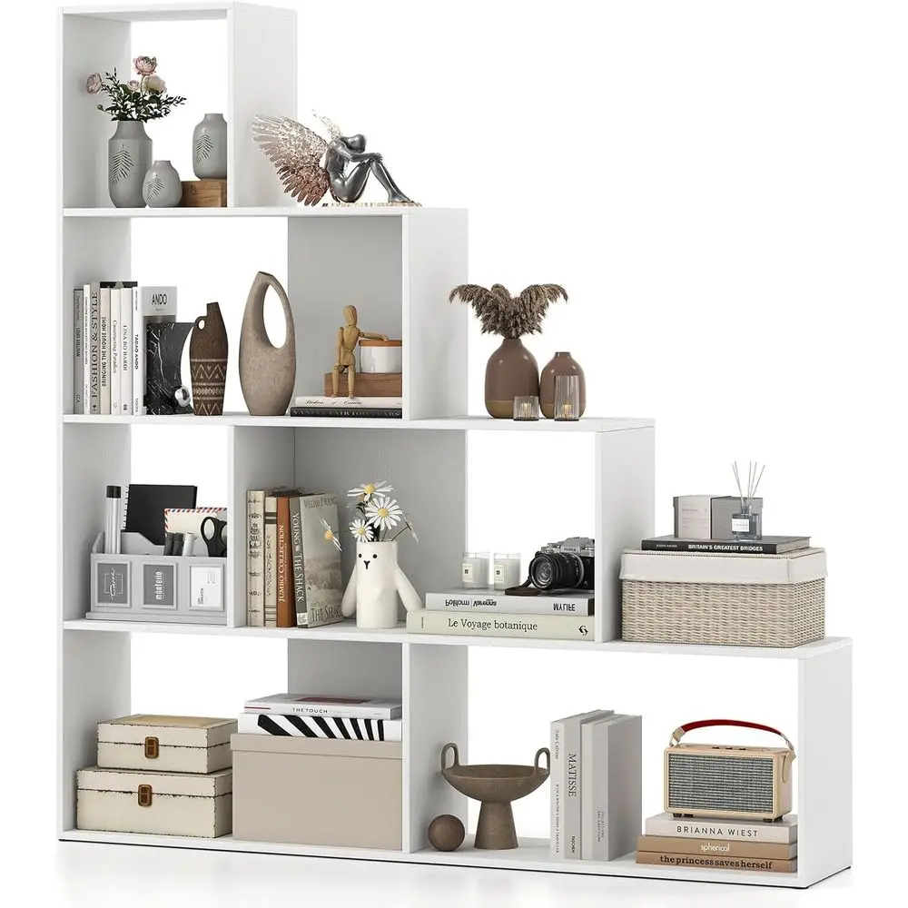 

4-Tier White Cube L-Shaped Bookcase with Anti-Toppling Kit, Ideal for Living Room and Bedroom Display