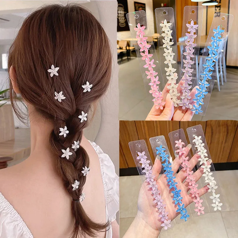 10PCS/lot Small Flower Hair Buttons Hairpin Girls Women Hair Clip Braided Headdress Girl Mini Hair Claws Korean Hair Accessories