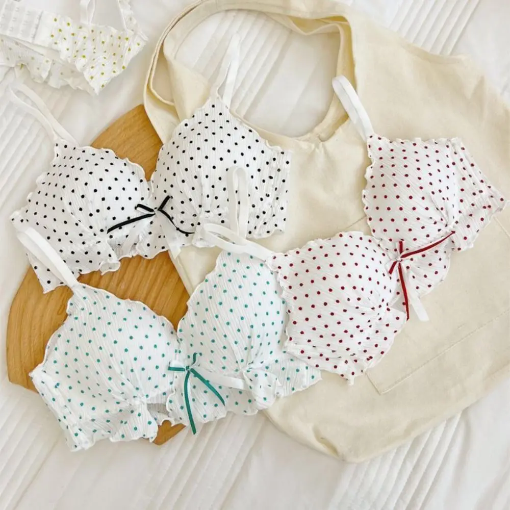 

Soft Mesh Dot Wireless Deep V Bra Bowknot Anti-sagging Push Up Underwear Sweet Lingerie Triangle Cup Bras Girls